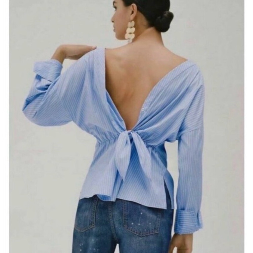 Anthropologie Light Blue Striped Blouse - Picture 3 of 7